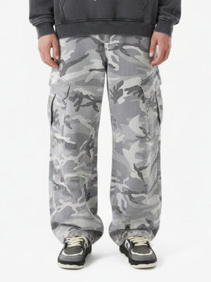 Snow Camouflage Machete Wide-Leg Cargo Barrel Pants 