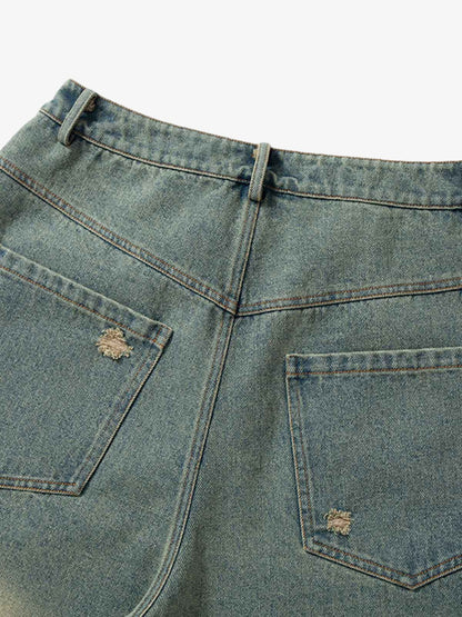 Gradient Washed Raw Edge Jorts 