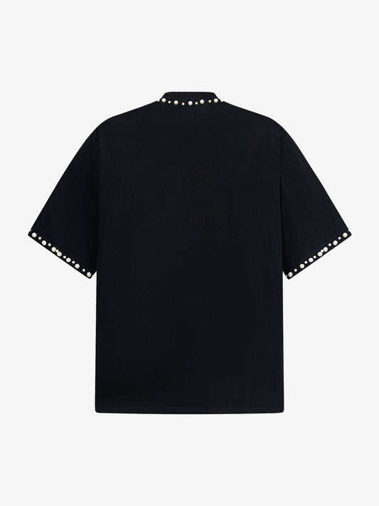 Elegant Pearl-Embellished Oversized T-Shirt 