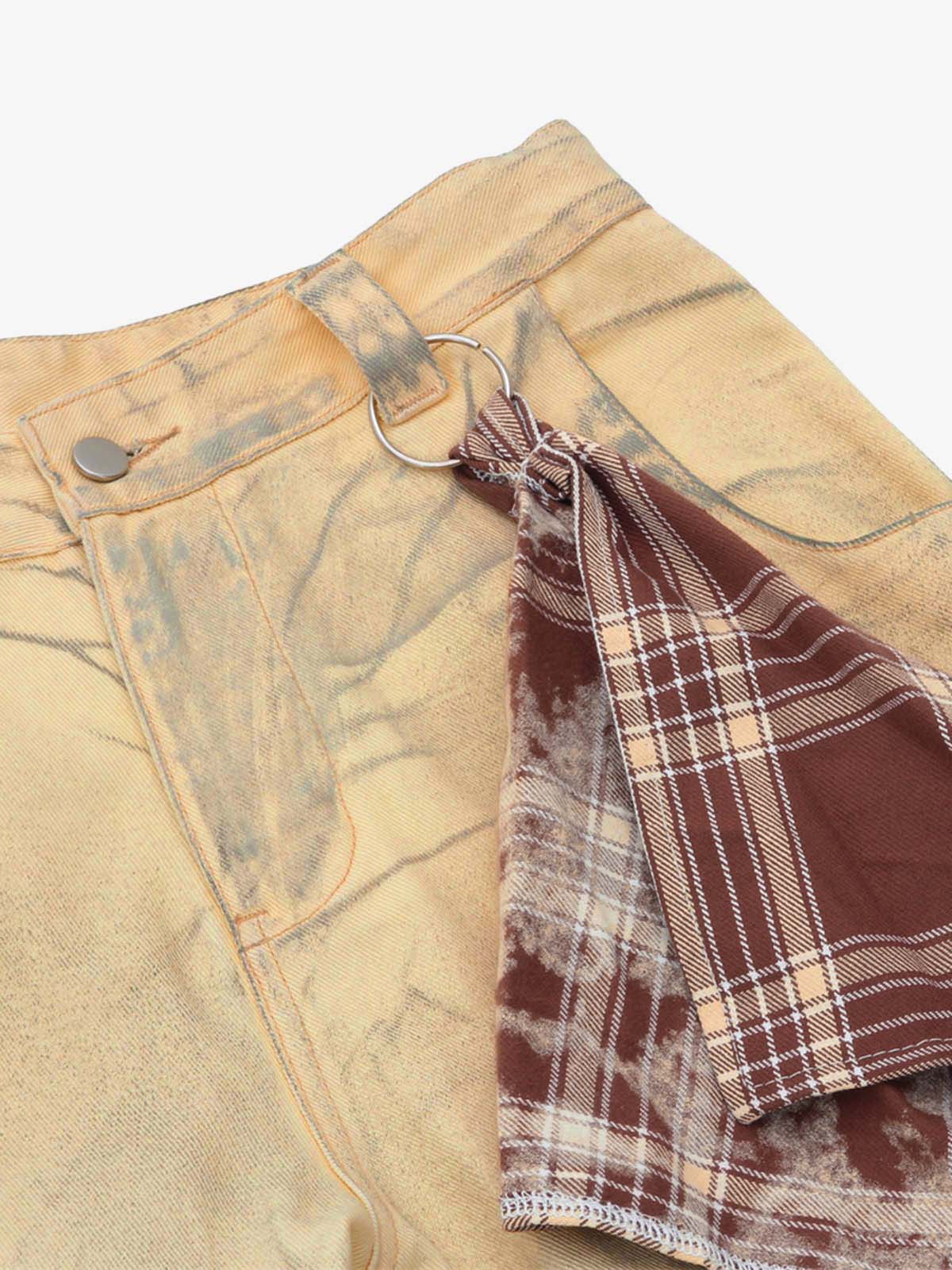 Washed Distressed Detachable Scarf Barrel Jeans 