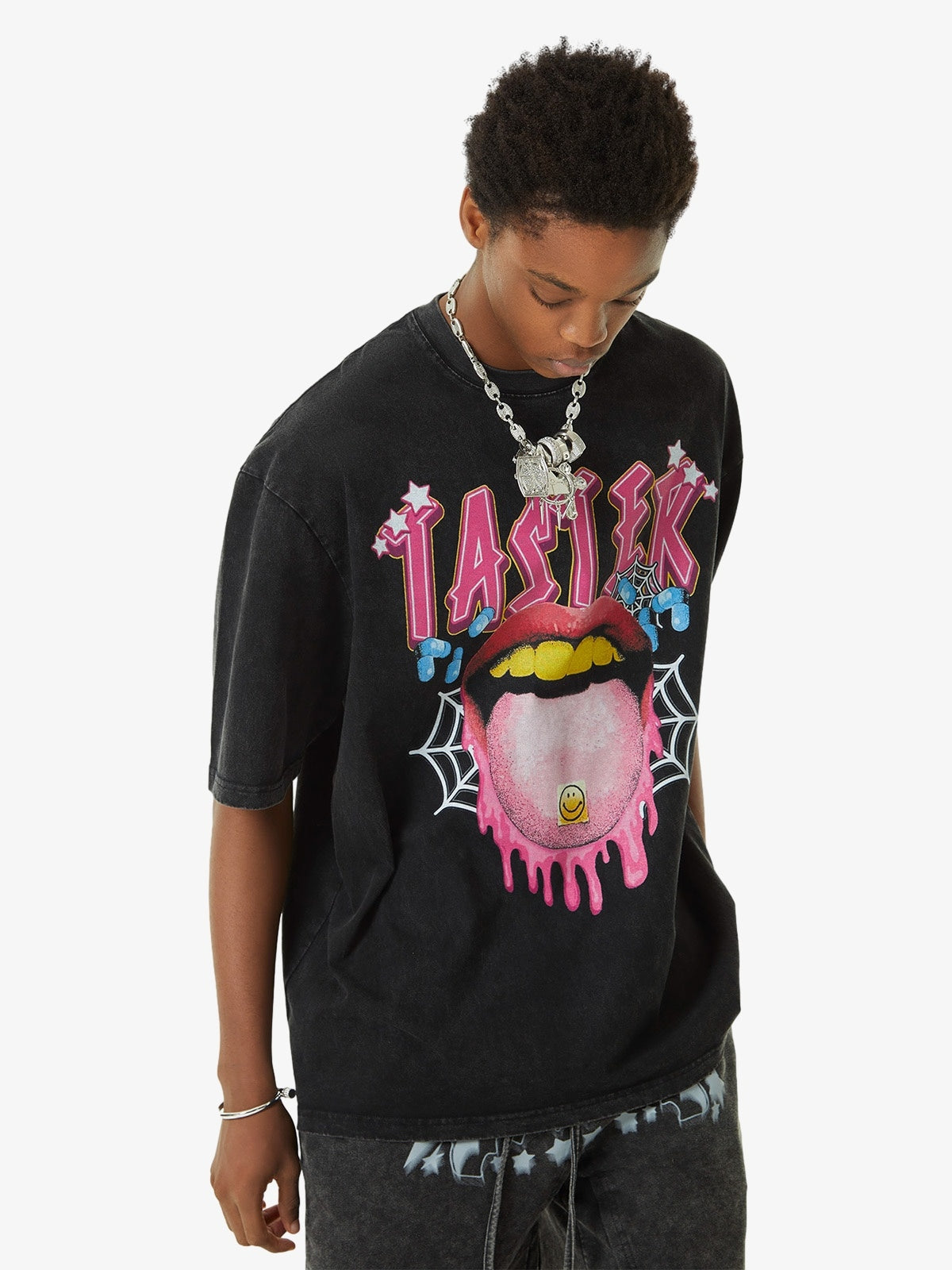 Thesupermade Creative Fun Big Tongue Print T-shirt - 2086 