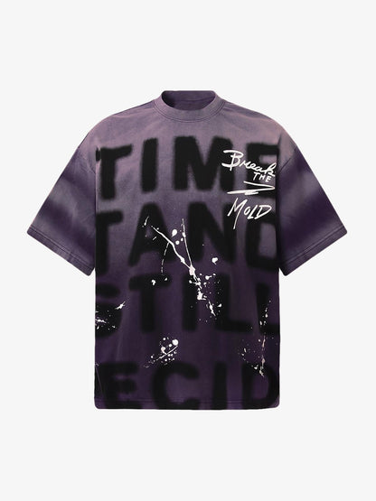 Ink Splash Letter Print T-shirt - 2414 