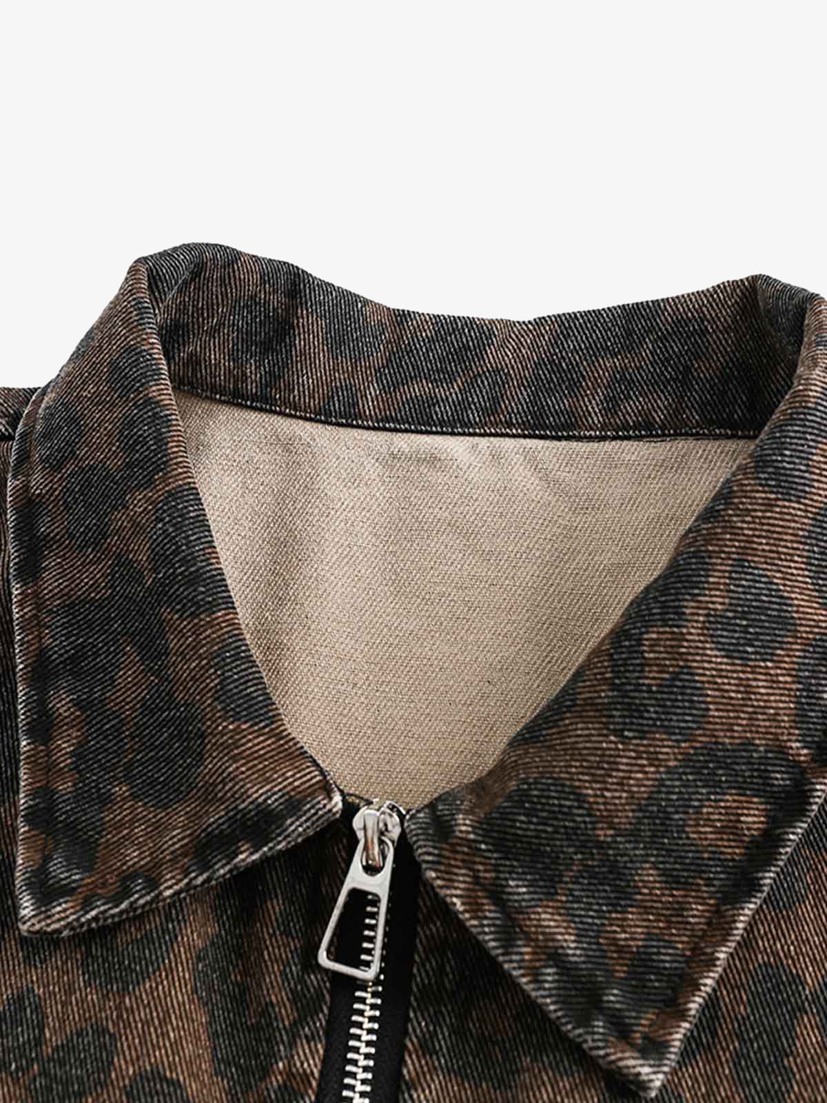 Vintage Washed Cheetah Denim Jacket 