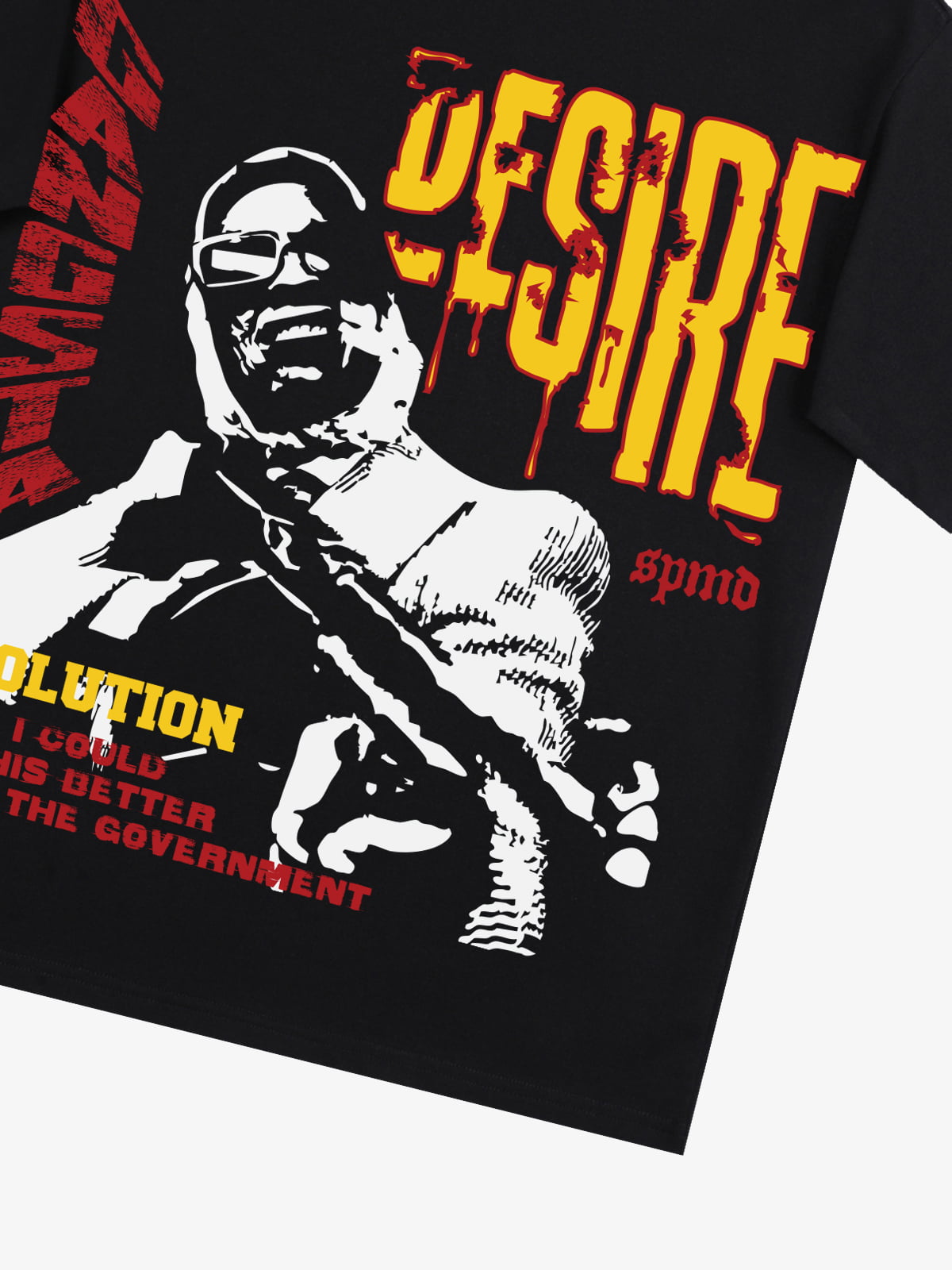 Retro Letter Protrait Graphic Print T-Shirt 