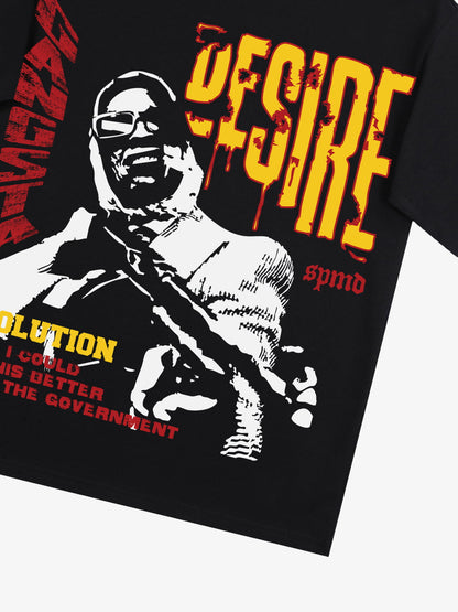 Retro Letter Protrait Graphic Print T-Shirt 