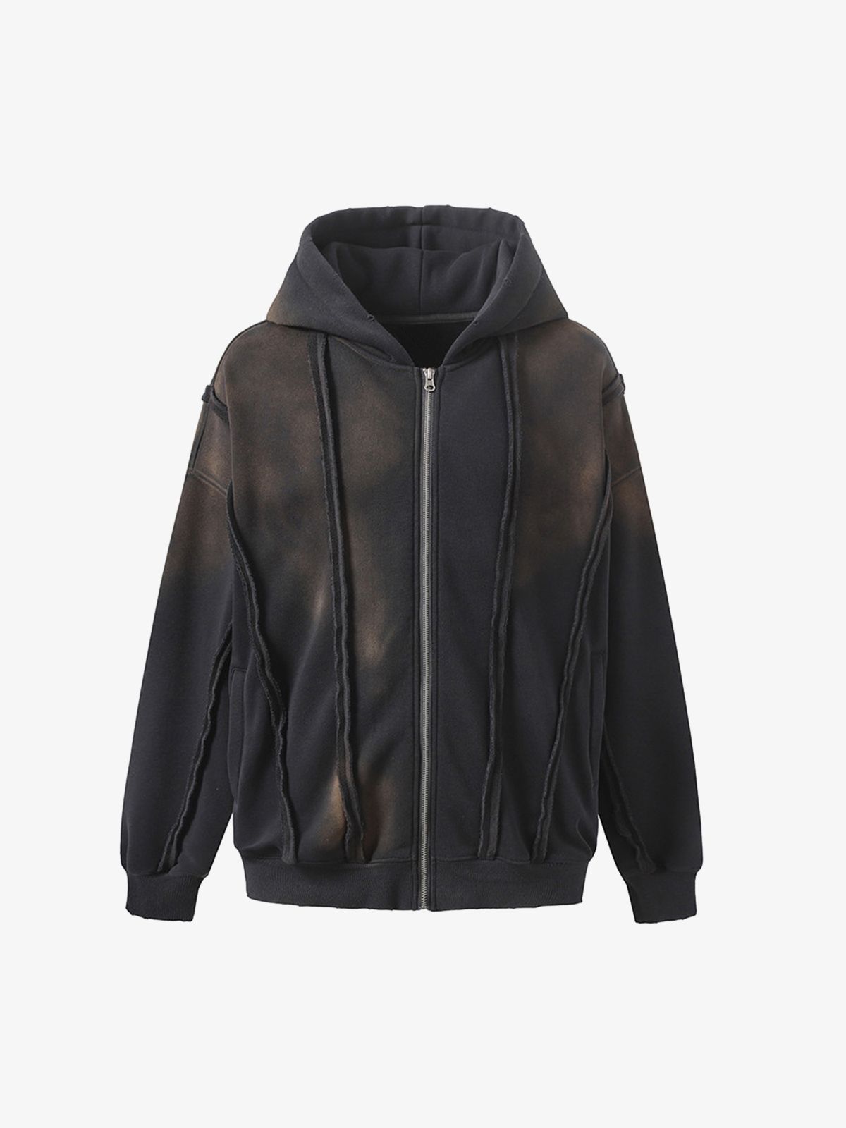 Thesupermade Distressed Patchwork Velvet Cardigan Hooded Sweatshirt 