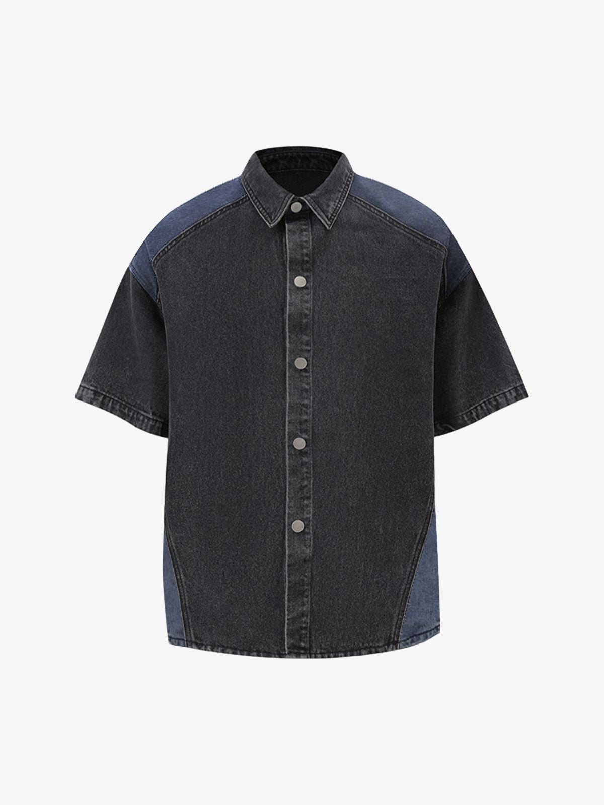 Deconstructed Patchwork Short-Sleeve Cropped Denim Set 
