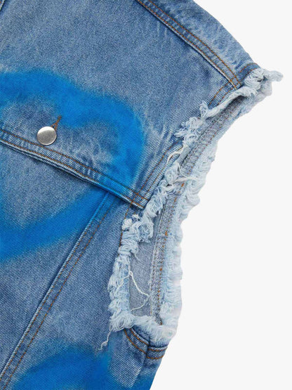 American Spray-painted Love Sleeveless Denim Jacket - 1972 
