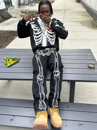 Thesupermade Hip Hop Bones Embroidered Jeans - 1859 