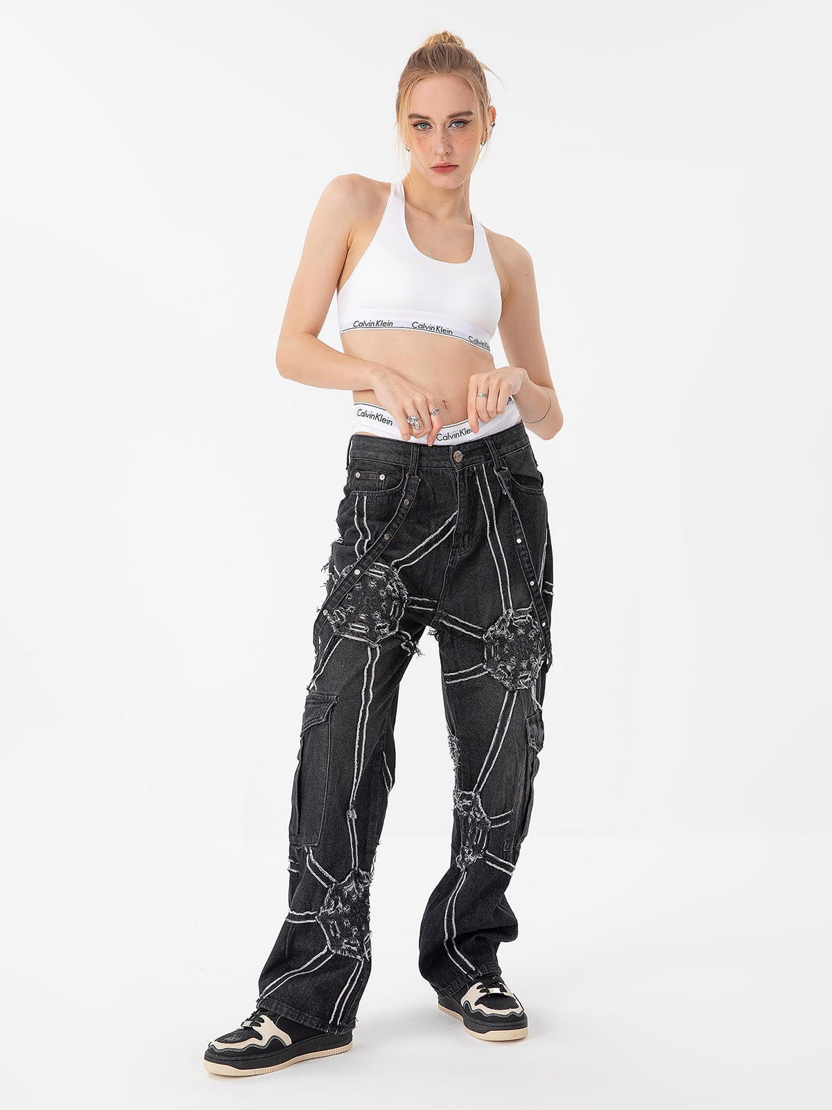Thesupermade High Street Hip-Hop Spider Web Denim Pants-1512 