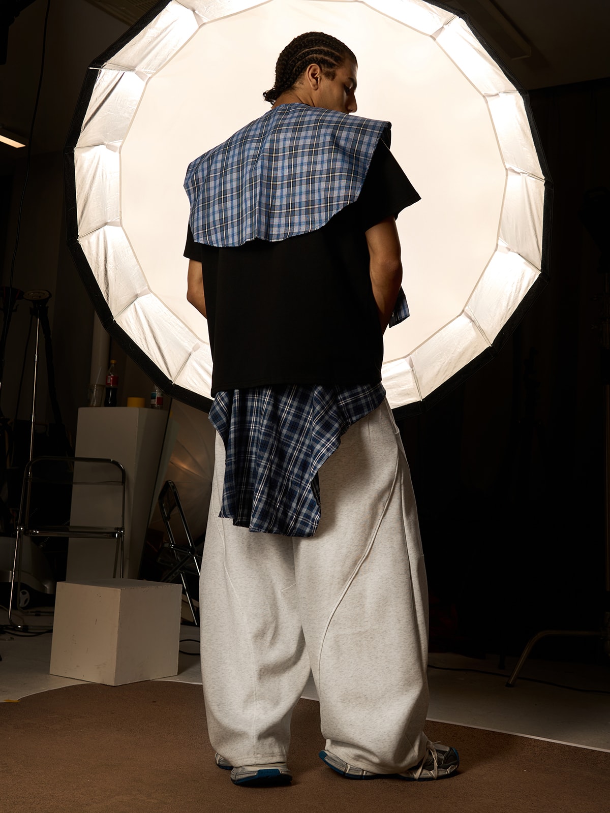 Plaid Belt Barrel Pants 