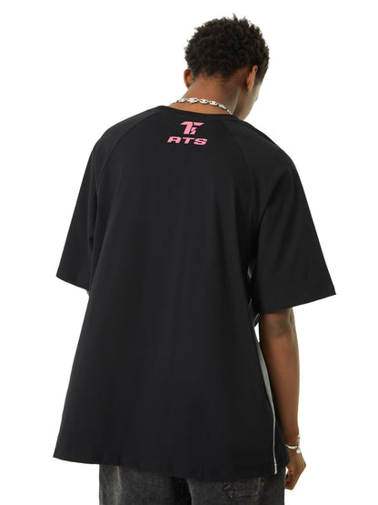 Retro Color-Blocked Deconstructed Stitching Racing T-shirt 
