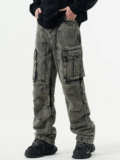 Thesupermade Washed Multi-pocket Cargo Jeans 