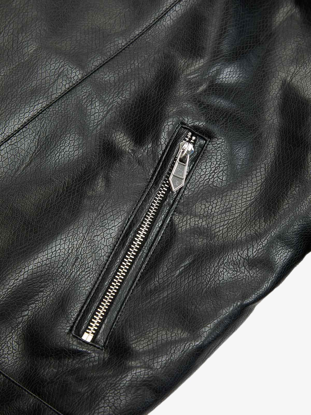 Thesupermade Paneled Spine Pleated Cropped Leather Biker Jacket 