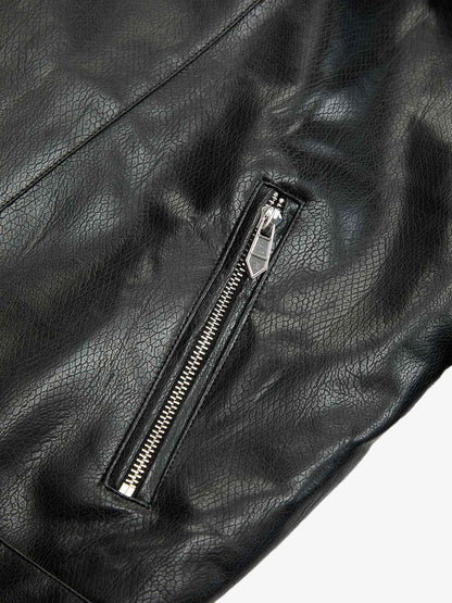Thesupermade Paneled Spine Pleated Cropped Leather Biker Jacket 