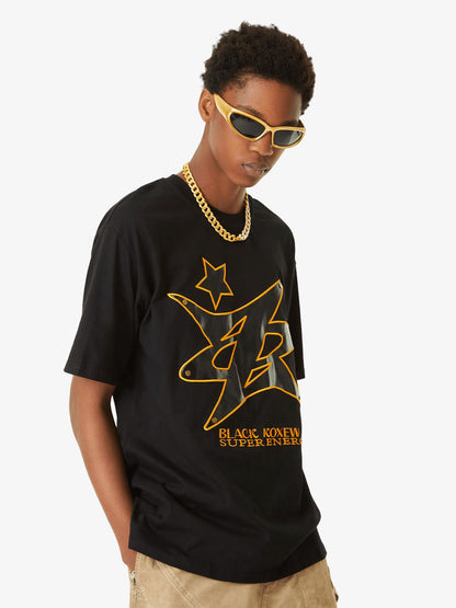 Thesupermade Leather Studded Creative Star Street Rap T-shirt 
