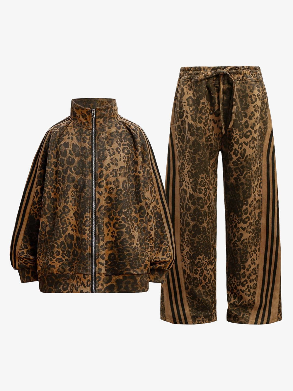 French Terry Cheetah Print Suede Tracksuit - 2277 
