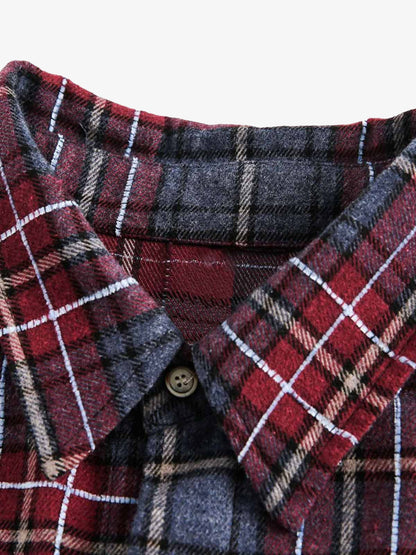 Retro Faux Two-Piece Plaid Shirt 