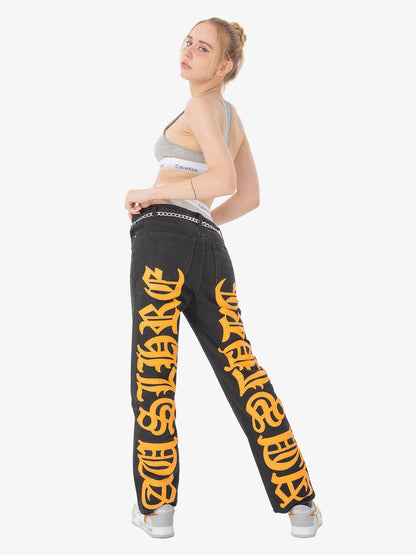Thesupermade Burning Text Embroidered Letters Jeans -1478 