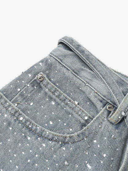 Distressed Rhinestone Denim Jorts - 2454 