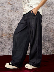 Deconstructed Contrast Stitching Pleated Baggy Barrel Jeans - 2343 