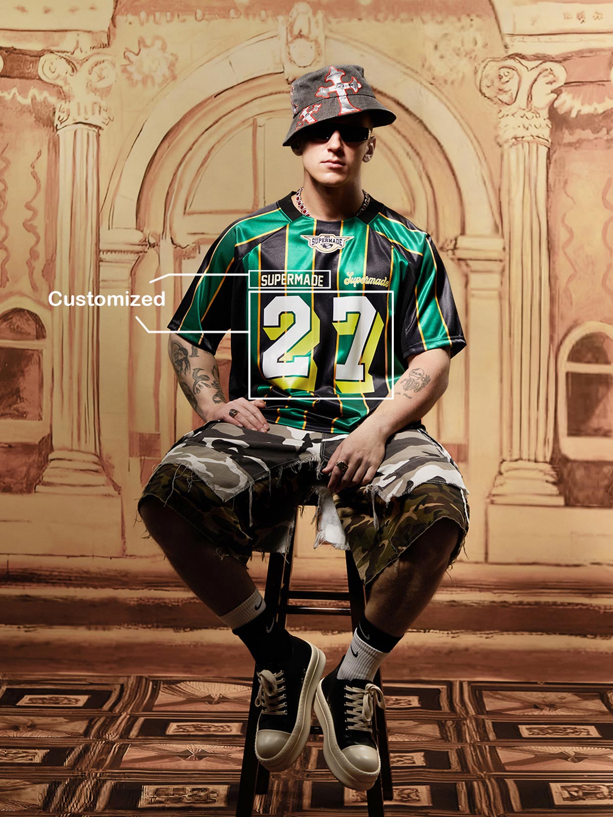 Original Retro Striped Spliced Sports Jersey T-Shirt - 2422 