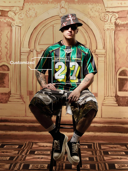Original Retro Striped Spliced Sports Jersey T-Shirt - 2422 