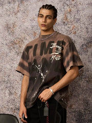 Ink Splash Letter Print T-Shirt - 2414 