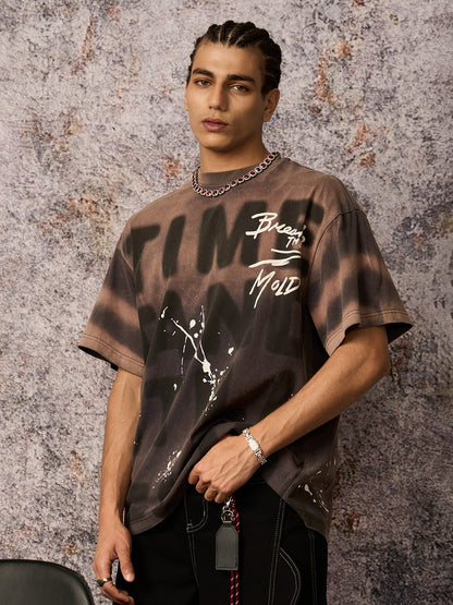 Ink Splash Letter Print T-shirt - 2414 