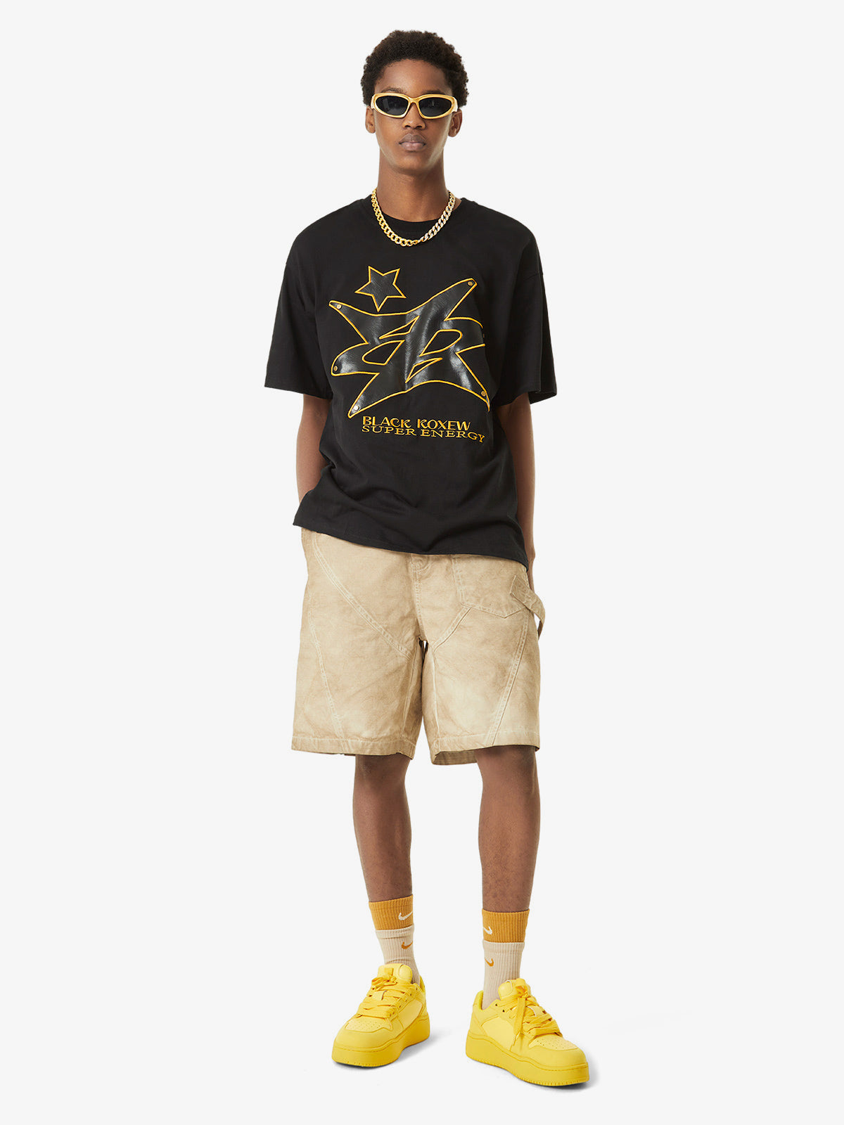 Thesupermade Leather Studded Creative Star Street Rap T-shirt 
