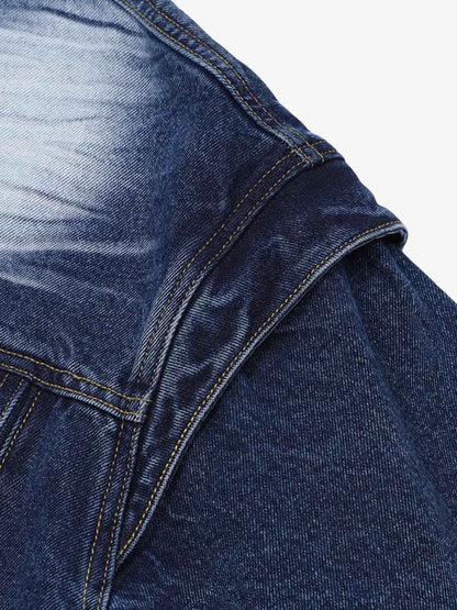 Distressed Washed Workwear Denim Shirt And Jorts Set 