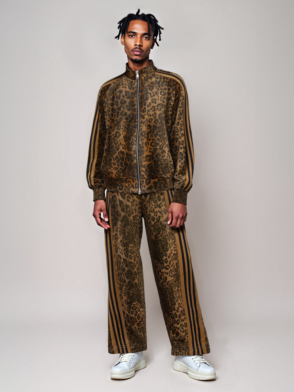 French Terry Cheetah Print Suede Tracksuit - 2277 
