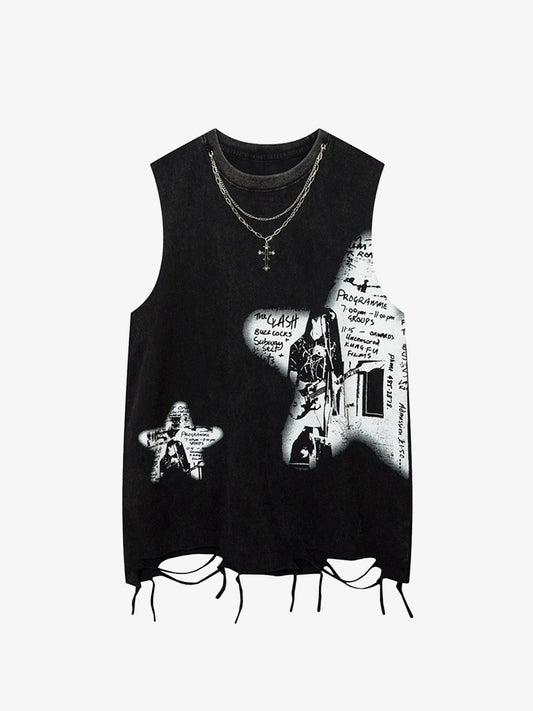 Thesupermade Vintage Necklace Star Print Hip-hop Tank Top - 2070 
