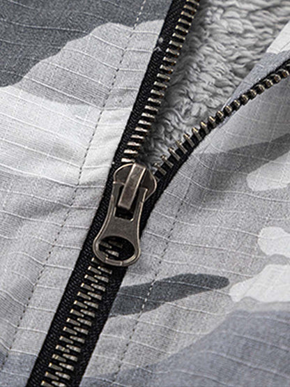 Thesupermade Camouflage Fleece Hooded  Jacket 