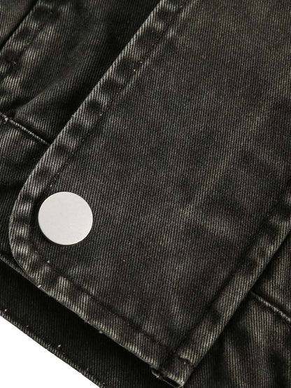 Retro Washed Distressed Multi-Pocket Work Jacket 