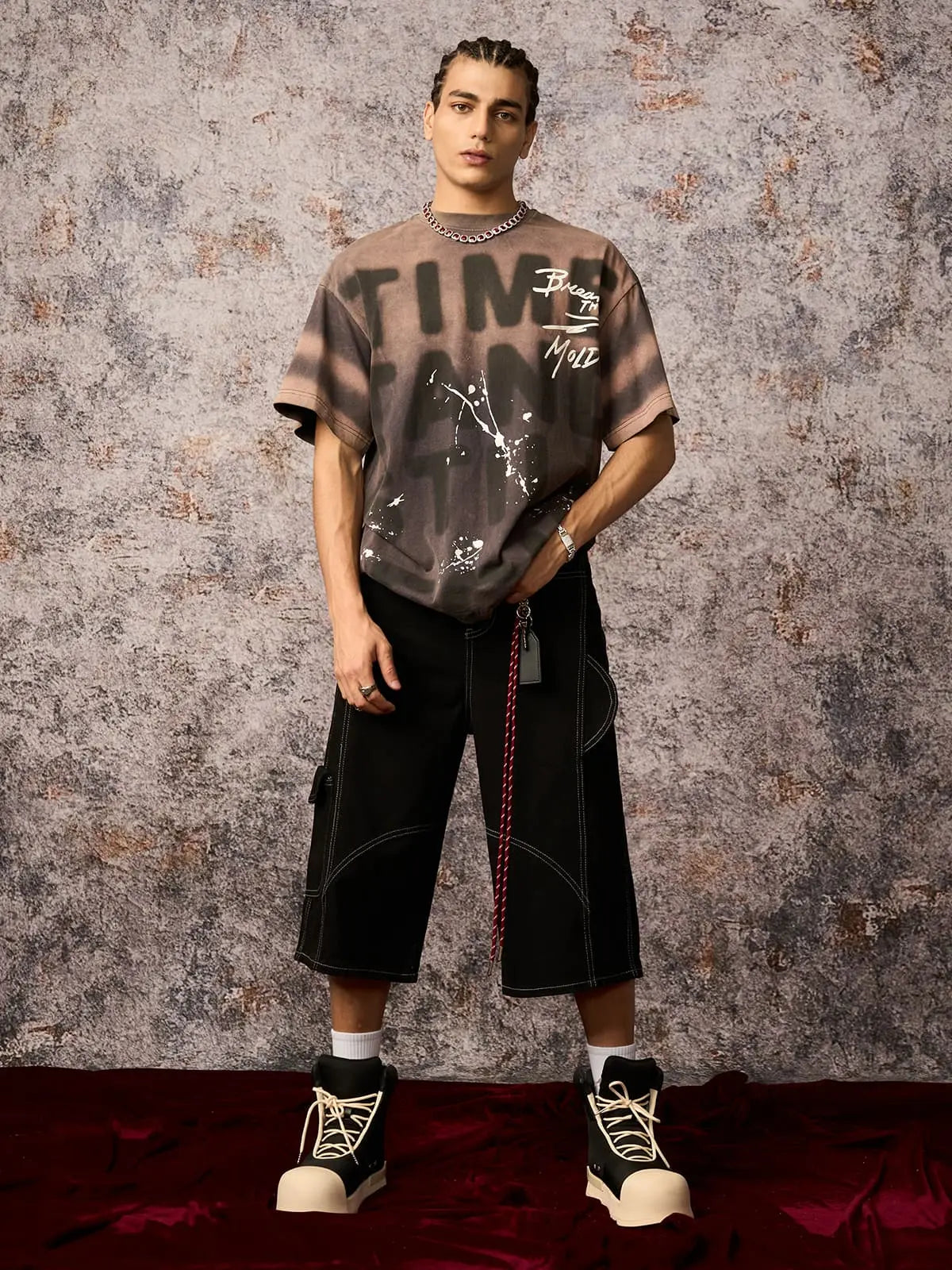Ink Splash Letter Print T-Shirt - 2414 