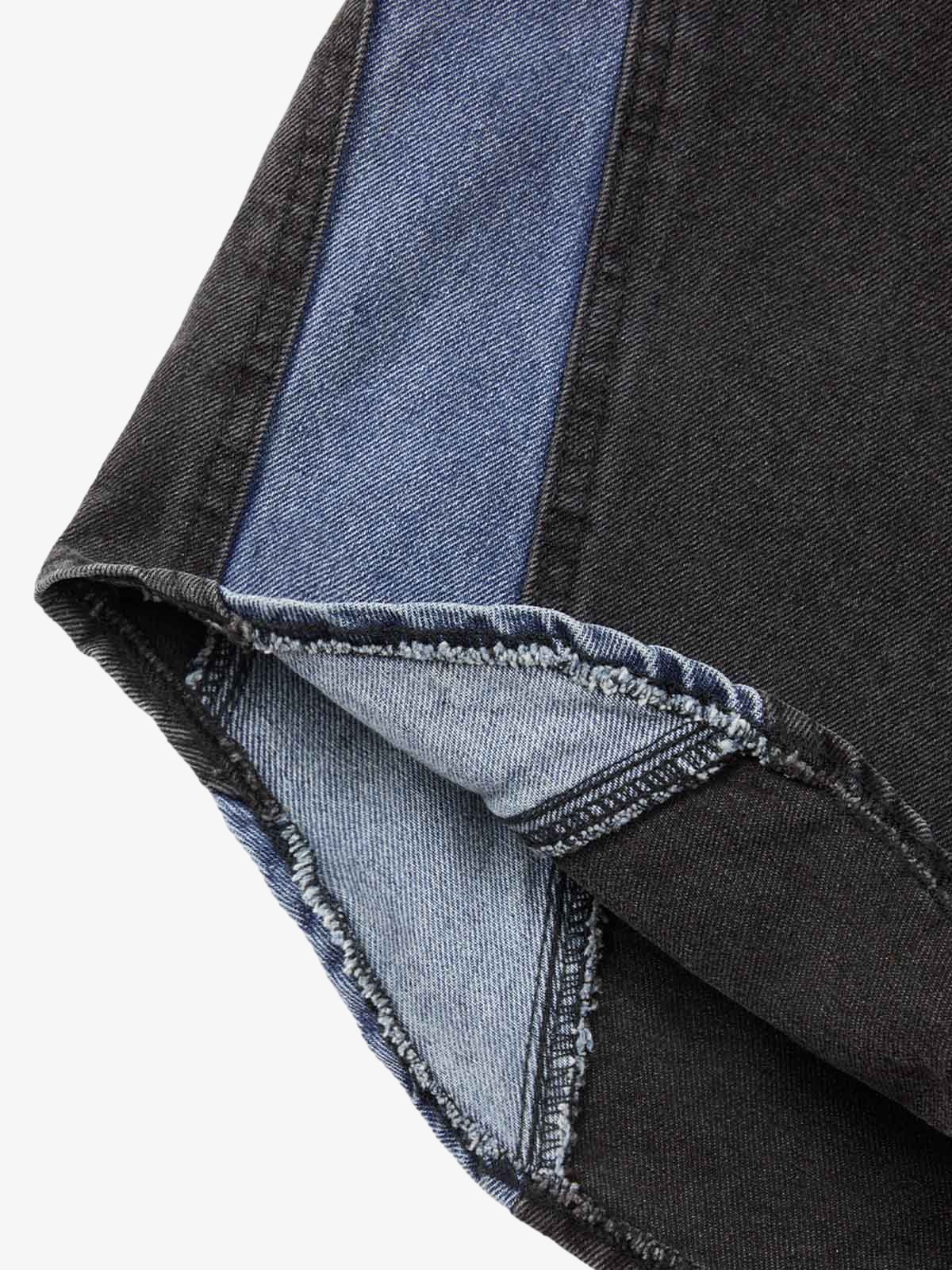 Deconstructed Patchwork Short-Sleeve Cropped Denim Set 