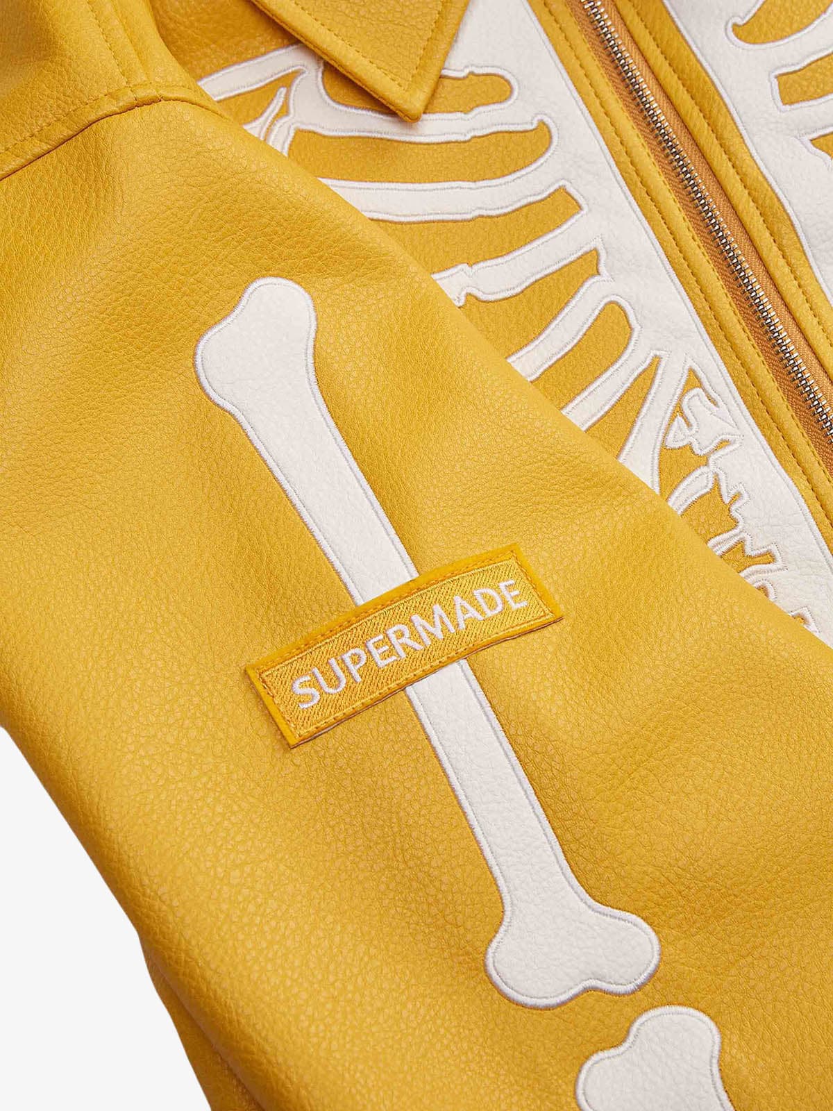Thesupermade Hip Hop Bones Embroidered Leather Jacket - 1833 