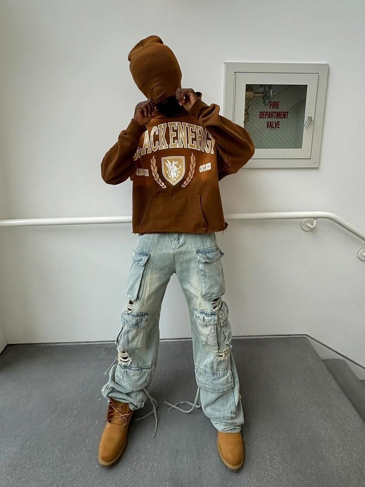 Thesupermade Washed Multi-pocket Work Cargo Jeans - 1830 
