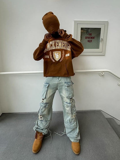 Thesupermade Washed Multi-pocket Work Cargo Jeans - 1830 