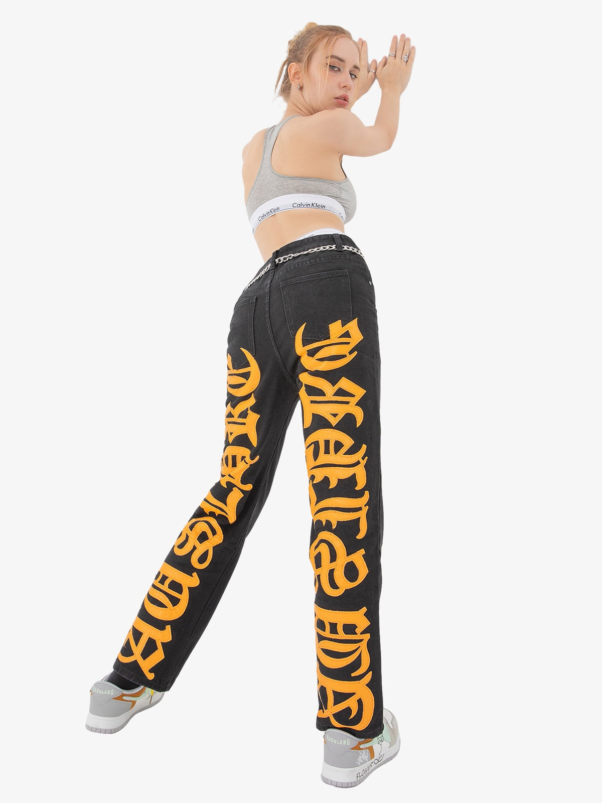 Thesupermade Burning Text Embroidered Letters Jeans -1478 
