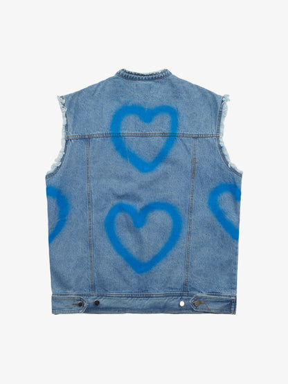 American Spray-painted Love Sleeveless Denim Jacket - 1972 