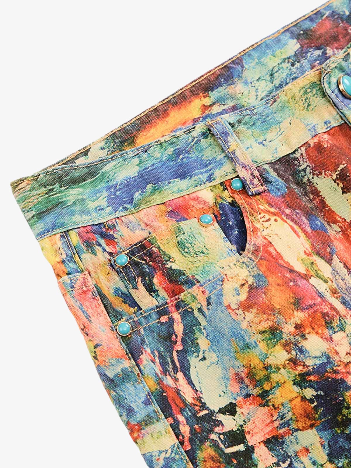 Street Oil Painting Color Straight Jeans - 2348 