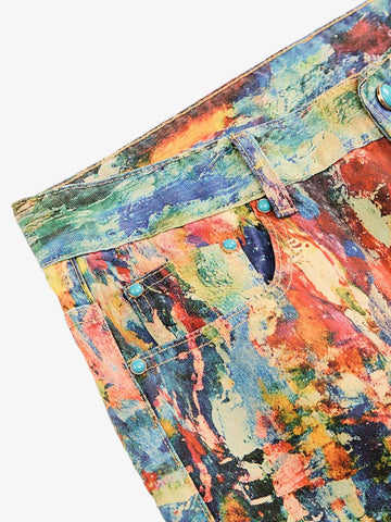 Street Oil Painting Color Straight Jeans - 2348 