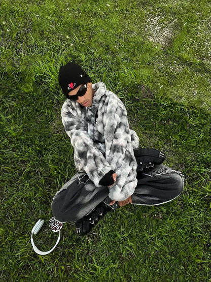 Heavy-Duty Faux Lambswool Tie-Dye Urban Jacket - 1558 