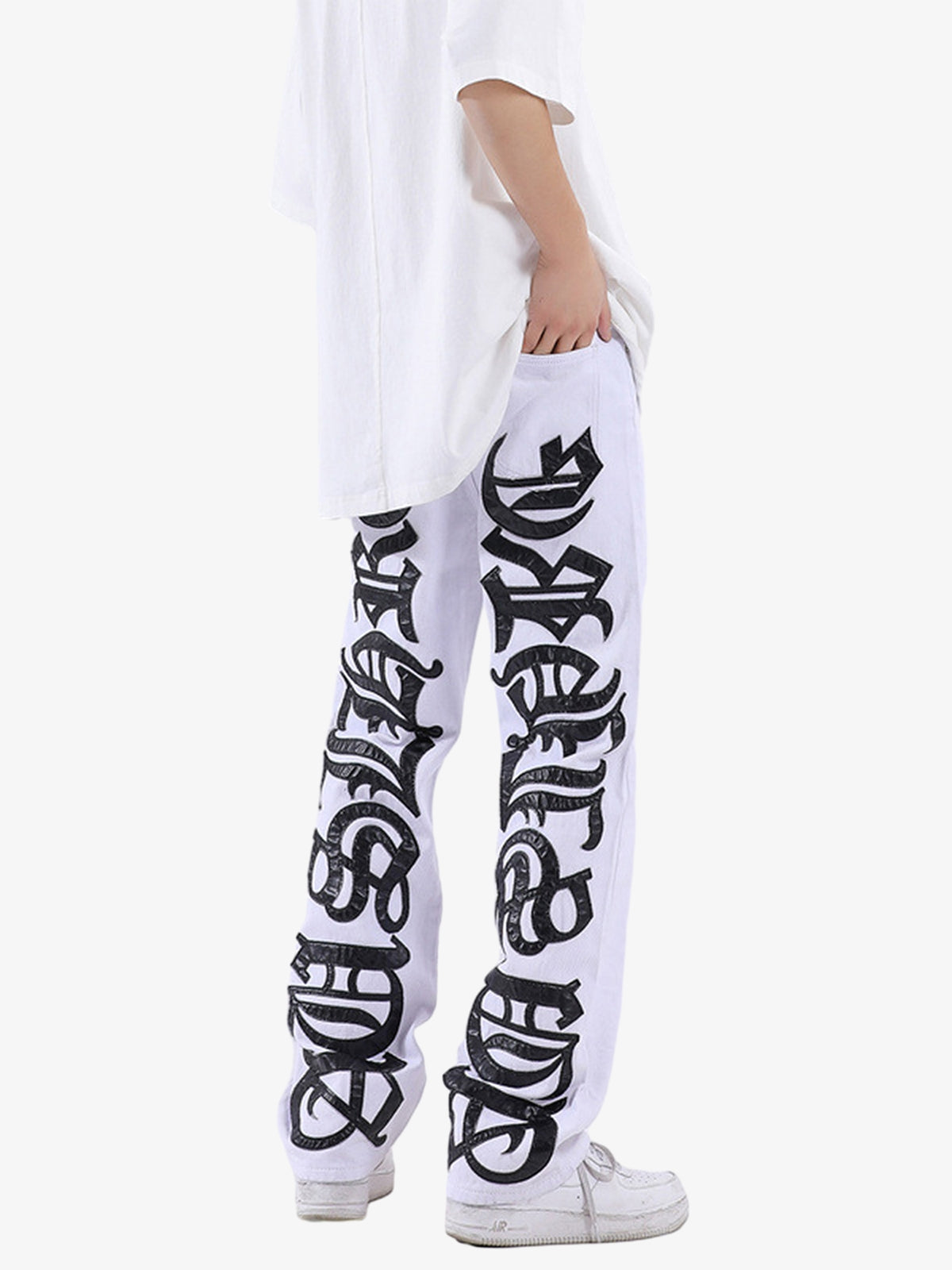 Thesupermade Burning Text Embroidered Letters Jeans -1478 