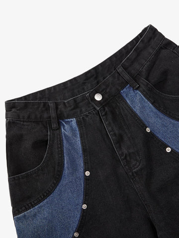 Deconstructed Patchwork Short-Sleeve Cropped Denim Set 