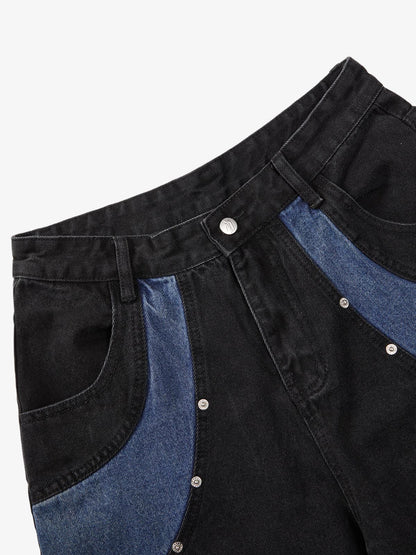 Deconstructed Patchwork Short-Sleeve Cropped Denim Set 