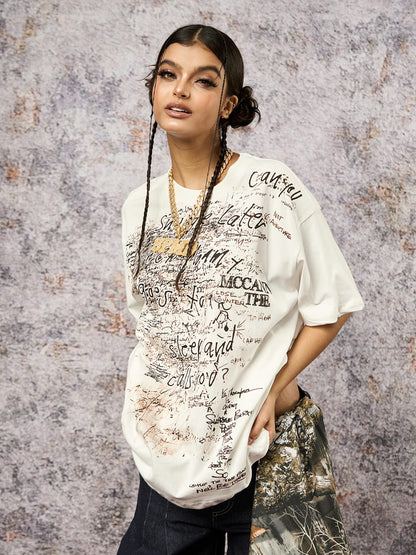 Graffiti Letter Print Oversized T-Shirt - 2417 