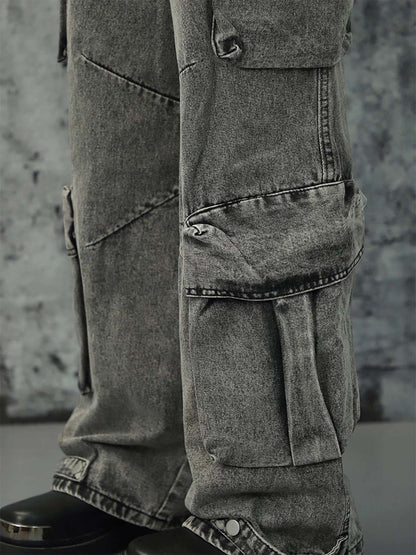 Thesupermade Washed Multi-pocket Cargo Jeans 